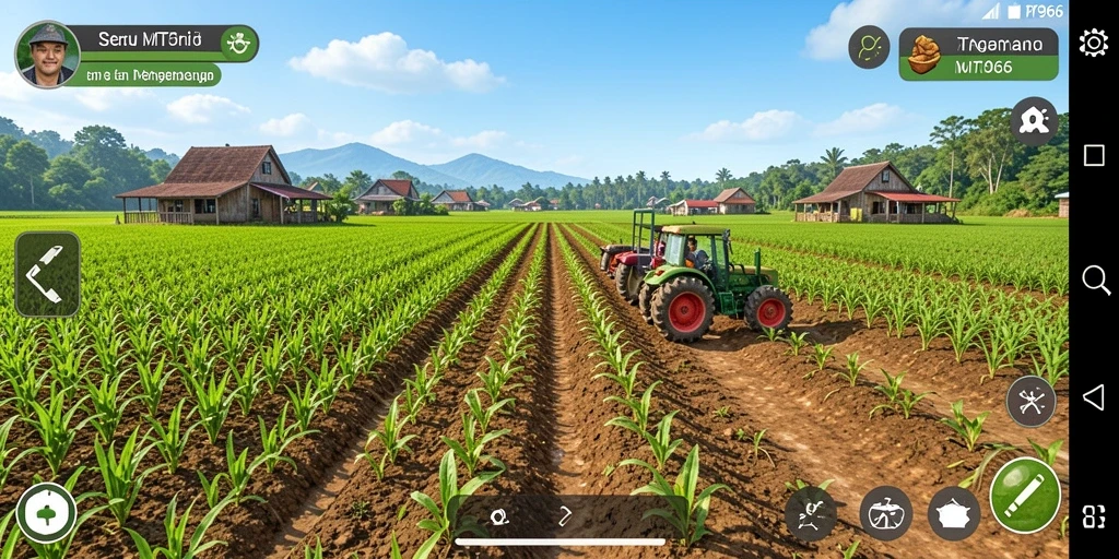 Screenshot gameplay MT966 menampilkan ladang yang hijau subur.