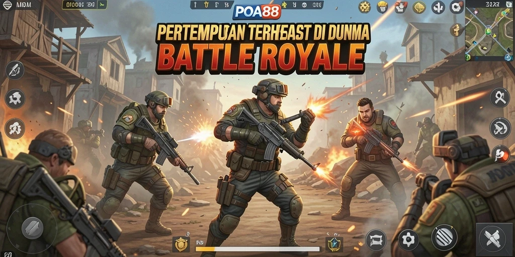 Screenshot POA88 menampilkan gameplay seru di medan perang Battle Royale.