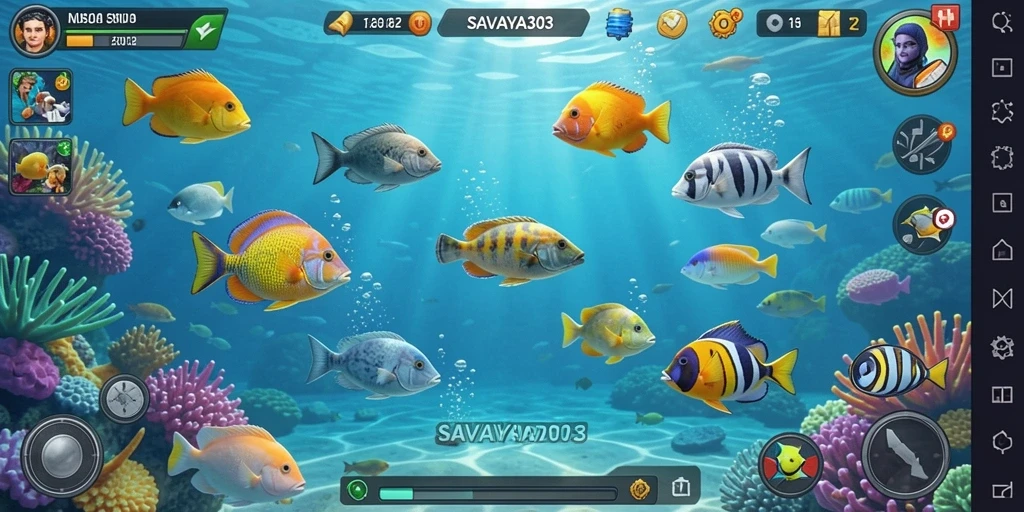 Menampilkan gameplay seru dalam SAVAYA303 saat menangkap ikan.